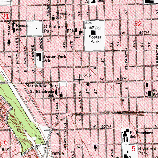 Topographic Map of Memorial Missionary Baptist Church, IL