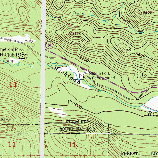 Topographic Map of Middle Fork Campground, CO