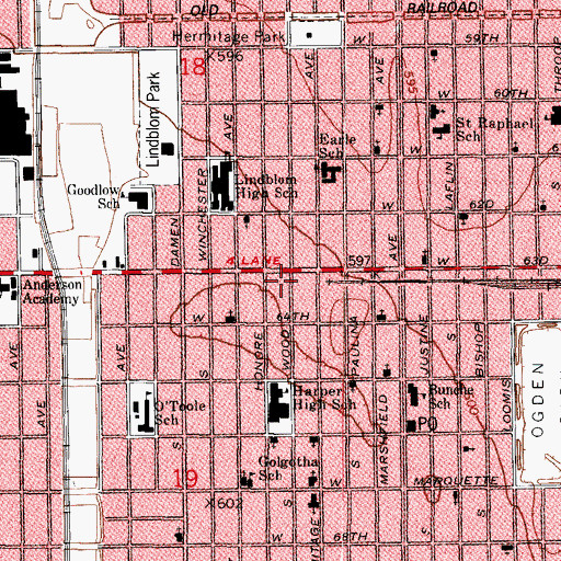 Topographic Map of New Travelers Rest Missionary Baptist Church, IL