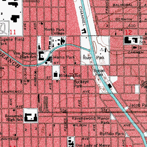 Topographic Map of North River Community Church, IL