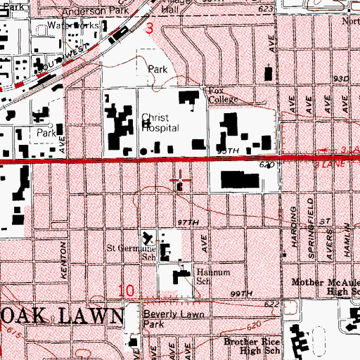 Topographic Map of Oak Lawn Alliance Church, IL