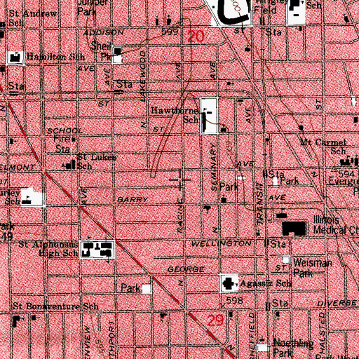 Topographic Map of Open Bible Spanish Church, IL