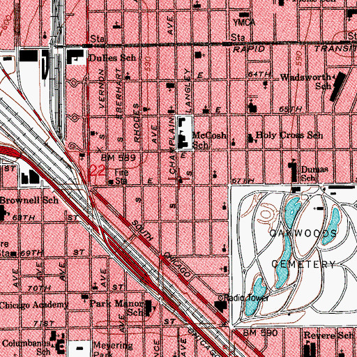 Topographic Map of Paradise Missionary Baptist Church, IL