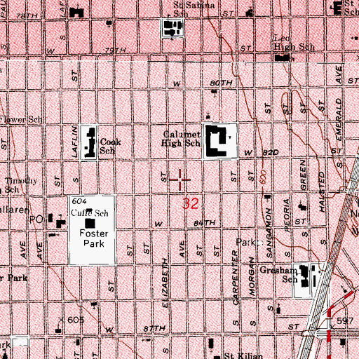 Topographic Map of Pillars of Jerusalem Missionary Baptist Church, IL