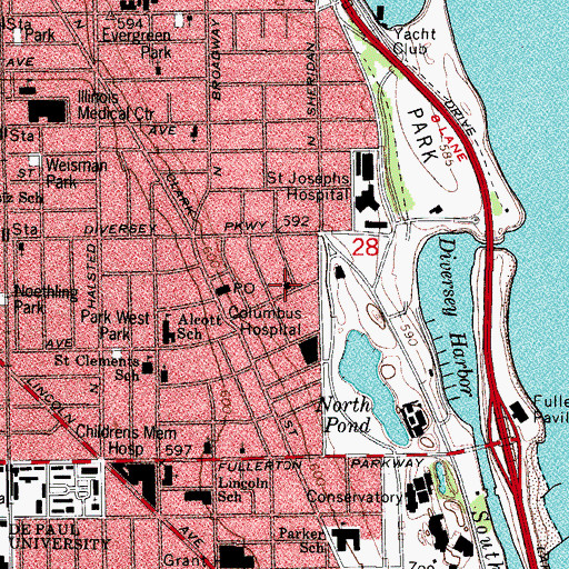 Topographic Map of Second Church of Christ Scientist, IL