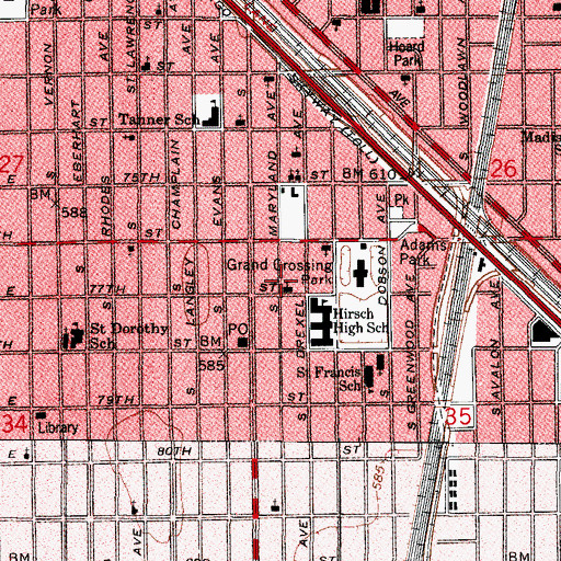 Topographic Map of Vernon Park Church of God, IL