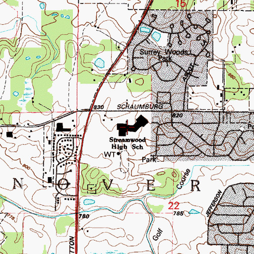 Topographic Map of Streamwood High School, IL