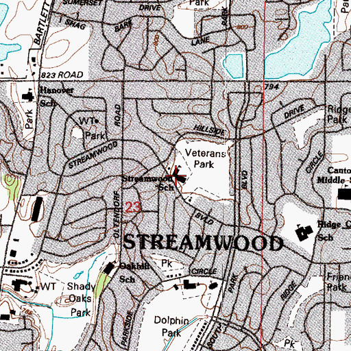 Topographic Map of Streamwood Elementary School, IL