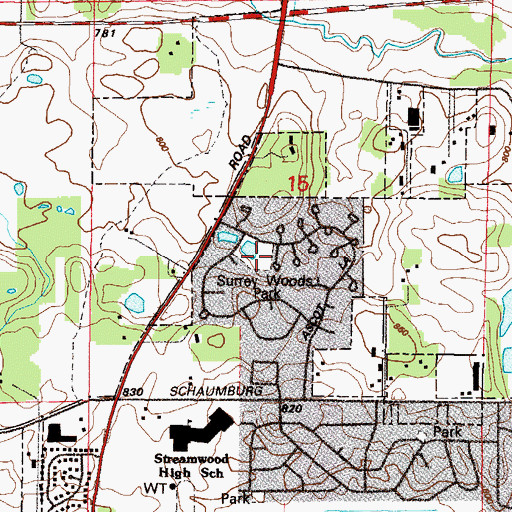 Topographic Map of Surrey Woods Park, IL