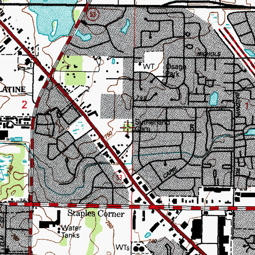 Topographic Map of Sutherland Cemetery, IL
