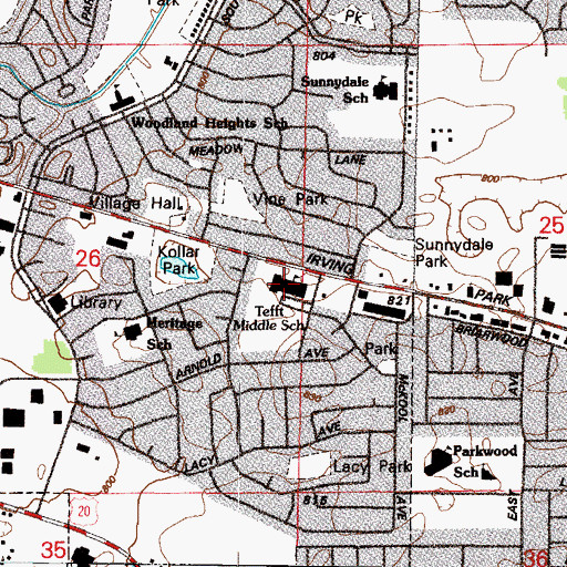 Topographic Map of Tefft Middle School, IL