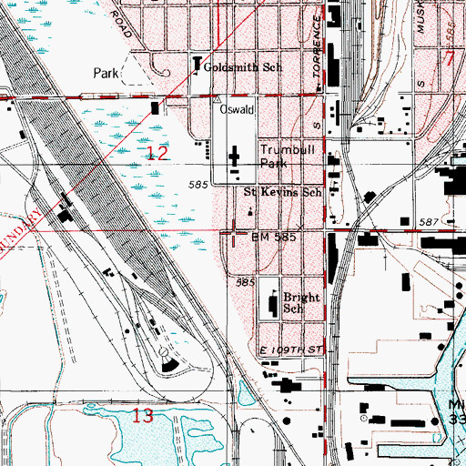 Topographic Map of Trumbull Park Homes, IL