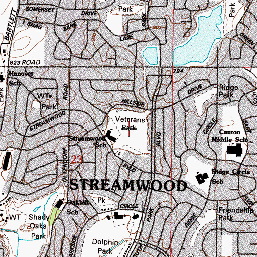 Topographic Map of Veterans Park, IL