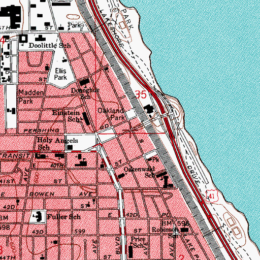 Topographic Map of Victor A Olander Homes, IL