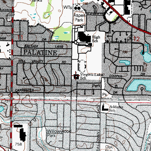 Topographic Map of Virginia Lake Elementary School, IL
