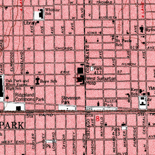 Topographic Map of West Suburban Medical Center, IL