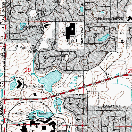 Topographic Map of Whippoorwill Park, IL