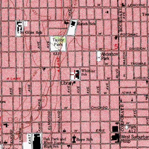 Topographic Map of Whittier Elementary School, IL