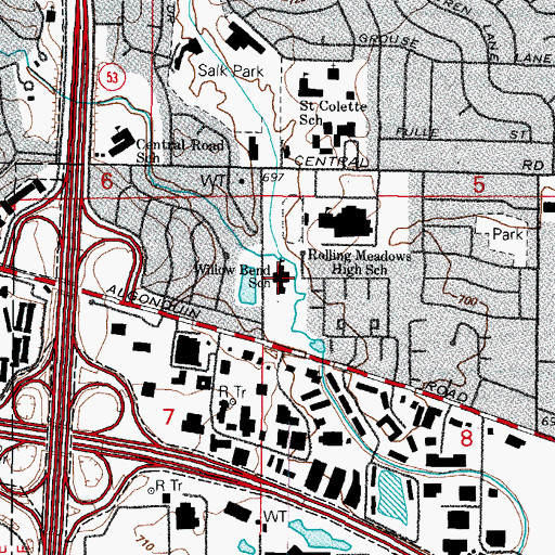 Topographic Map of Willow Bend Elementary School, IL