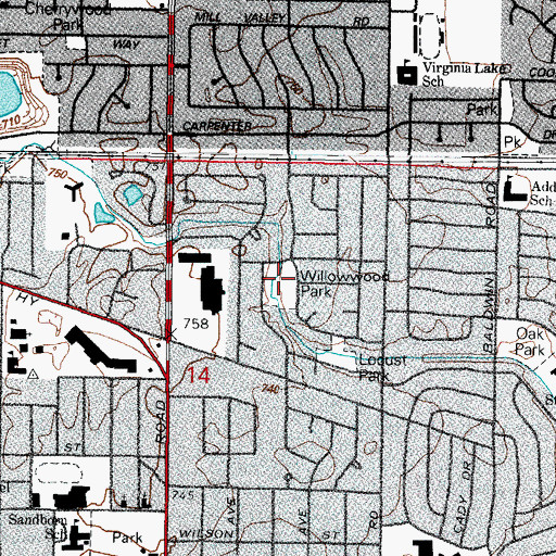 Topographic Map of Willowwood Park, IL