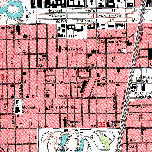 Topographic Map of Woodlawn, IL