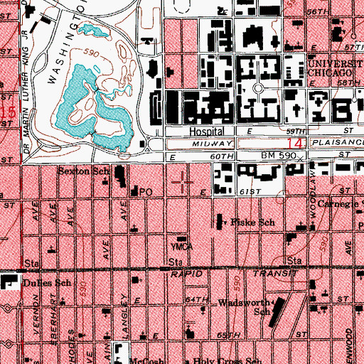 Topographic Map of Woodlawn Hospital, IL