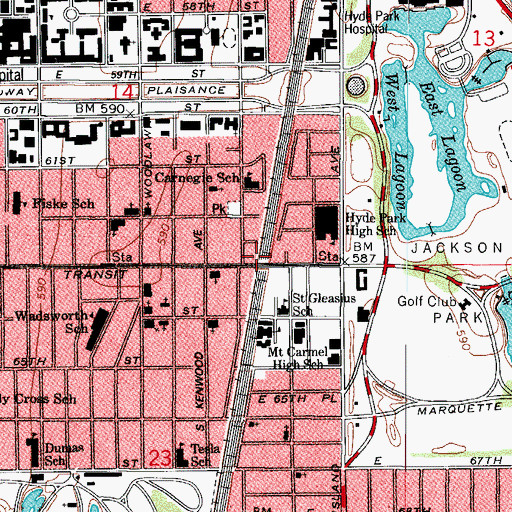 Topographic Map of Woodlawn Park Station, IL