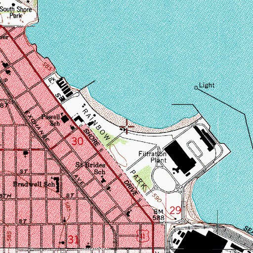 Topographic Map of Rainbow Park Beach, IL
