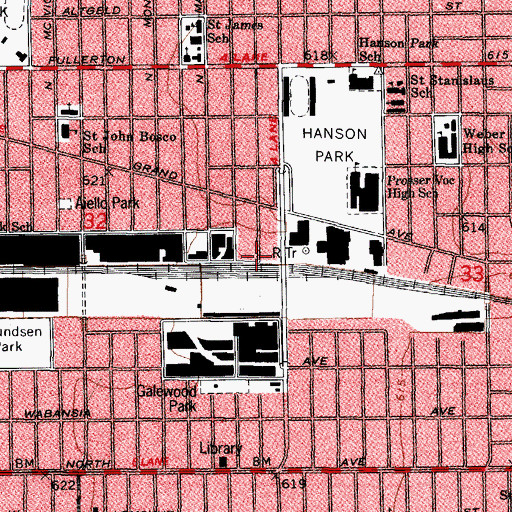 Topographic Map of Hanson Park Station, IL