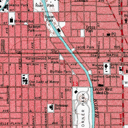 Topographic Map of Ravenswood Manor, IL