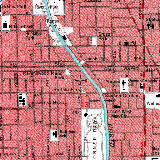 Topographic Map of Ravenswood Gardens, IL