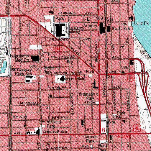 Topographic Map of Edgewater, IL