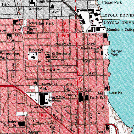 Topographic Map of North Edgewater, IL