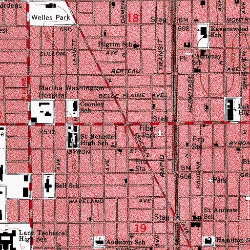 Topographic Map of North Center, IL