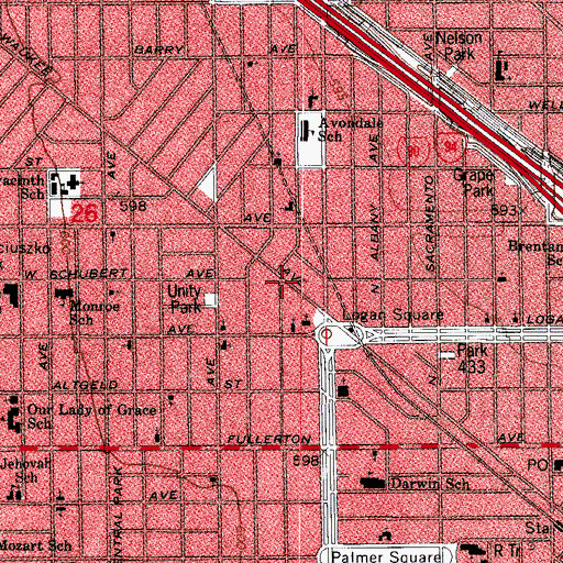 Topographic Map of Logan Square Ball Park (historical), IL