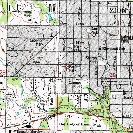 Topographic Map of Aaron Park, IL