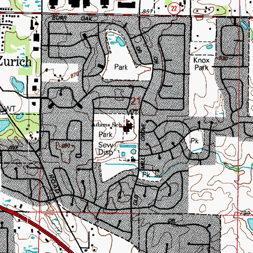 Topographic Map of Sarah Adams Elementary School, IL