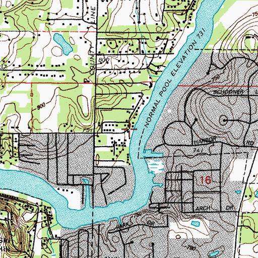 Topographic Map of Beems Resort, IL