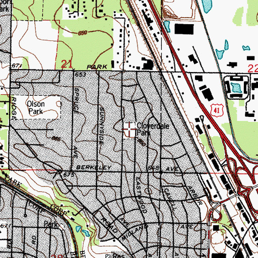 Topographic Map of Cloverdale Park, IL