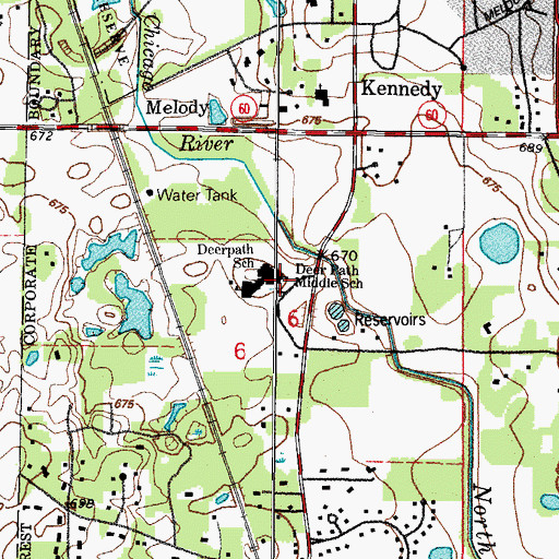 Topographic Map of Deer Path Middle School, IL