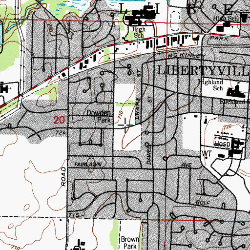 Topographic Map of Dowden Park, IL