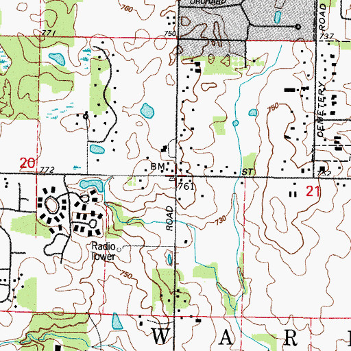 Topographic Map of Grange Hall, IL