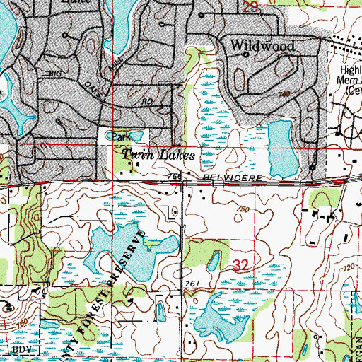 Topographic Map of Harris Corners, IL