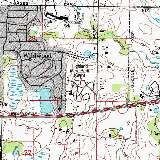 Topographic Map of Highland Memorial Park, IL