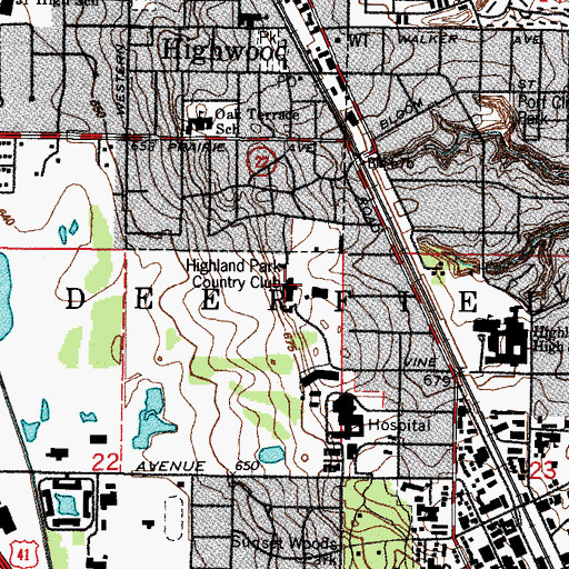 Topographic Map of Highland Park Country Club, IL