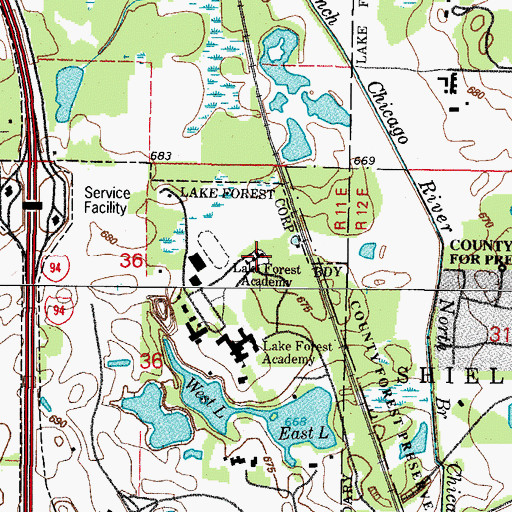 Topographic Map of Lake Forest Academy, IL