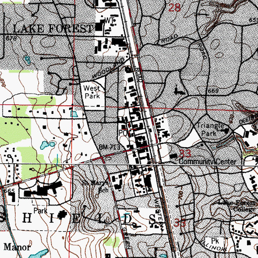 Topographic Map of Lake Forest Post Office, IL