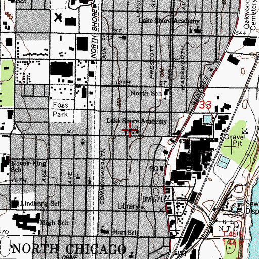 Topographic Map of Lake Shore Academy, IL