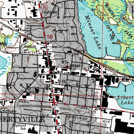 Topographic Map of Libertyville Village Hall, IL