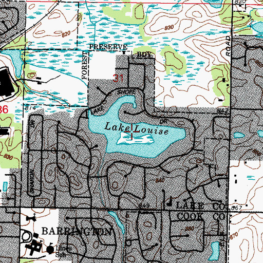Topographic Map of Lake Louise, IL